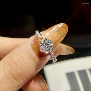 Cluster Rings Knb 1CT D Color Classic Certified Moissanite Diamond Engagement for Women Real 925 Sterling Silver Top Quality Jewelry