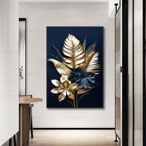 Luxus schwarzes goldenes Pflanzenblatt Leinwand Poster Print moderne Haus abstrakte Wandkunst Malmalerei Wohnzimmer Dekor Geschenk