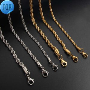 Partihandel Vattentäta män/kvinnor smycken Anpassad bulk 3/4/5mm 18K Guldpläterad rostfritt stål Twisted Rope Filled Chain Halsband