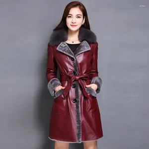 Women's Leather 2024 Winter Genuine Clothing Slim Fit Medium Long Fur One Piece Coat