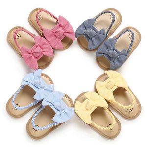 Sandaler Sandaler Baby Girls Bow Knot Sandaler Summer Soft Sole Plat Princess Dress Shoes Spädbarn Non-Slip First Walkers Footwear WX5.28