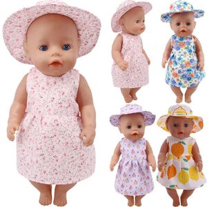 ドールアパレル無料配送手作りの花のドレス +アメリカン18インチの女の子のための帽子人形服
