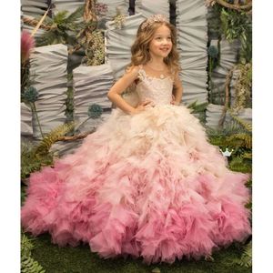 Różowa księżniczka koronkowa puchowe sukienki kwiatowe
