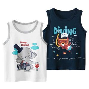 Tank Top T-shirts Cartoon Elephant Girls Vest 2024 Summer New Childrens Clothing Sleeveless Cotton Tops Bear Print T-Shirt Girl Kids Clothes WX5.28