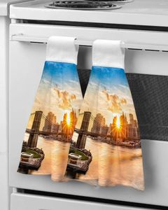 Towel City Sunset Bridge Dusk Building Kitchen Cleaning Cloth Absorbent Hand Household Dish