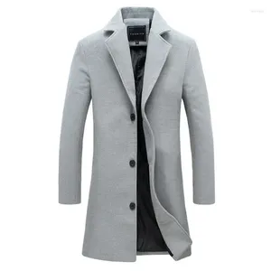 Men's Trench Coats Korean Style Slim Windbreaker Winter Warm Mid-Length Coat Men Urban Casual Woolen