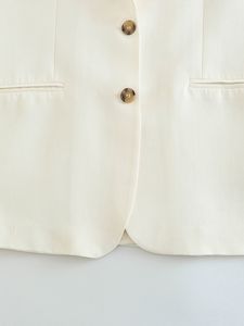 Zarif Beyaz Katı 2 Parçası Kadınlar Set Tek Kısacası Kısa Ceket ve Düz Pantolon Takımları 2023 Bahar Ofisi Gider Leydi Kıyafet