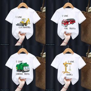 T-shirts Excavators İtfaiyeciler Çöp Kamyonları Vinçler Tişörtlü Mutlu Yıllar Hediye Erkek Kız Tshirt Partisi Çocuk Giysileri Üstleri D240529