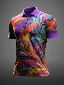 Men's Polos Carnival Leaf Symbol Mens Abstract Print 3D Polo Outdoor Daily Wear Streetwear Mardi Gras Short Sleeve Tops High Quality z240529