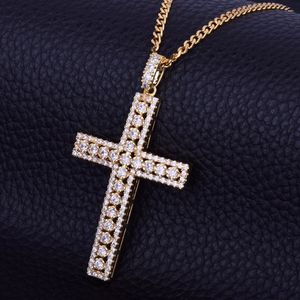 Men's Cross Necklace Pendant Charm Bling Ice Out Cubic Zircon Hip hop Jewelry with Rope Chain For Gift 2429
