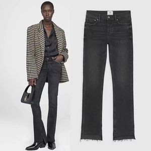 Designer Womens Jeans American Minority Ab Midja svart grå front Kort bakre långa mager jeans kvinnor 171w
