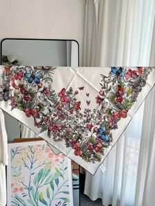 Scarves Butterfly Scarf Ring Autumn Luxury Genuine Silk Woman Pattern Hijab Head Wrap Bandanna Fabric Pareo Shawl