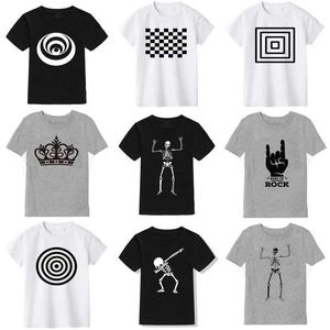 T-shirts 2024 Ny het försäljning Pure Cotton Fashion Boy T Shirt Kids Skull Print Barn T-shirt Girl Tops Short Seed Boy Clothes 2-10Y D240529