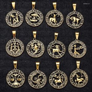 Pendanthalsband Anglang Round Design 12 stjärntecken Konstellationer Horoskop Rostfritt stålhalsband för män kedjor