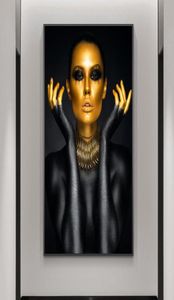 ブラックゴールドヌードセクシーな女性キャンバスの壁アートポスターとプリントゴールドフェイスガールアートピクチャーホームウォール装飾cuadro8239210