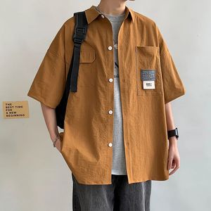 Summer Men Short Sleeve Shirts Japanese Casual Lapel Bluses High Street Multi-Pocket Overized Shirt Fashion Camisas de Hombre 240529