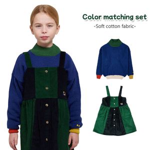 In Stock Children's 2023 Herbst/Winter BC Girls mit mittlerer Größe farbiger, vielseitiger, ärmelloser Cord -Kleid