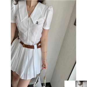 Basic & Casual Dresses Dress Womens Designer Shirts Luxury Whitedress Classic Fashion Embroidered V-Neck With Belt Pleated Drop Deliv Dhkni