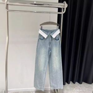 2024 Free Shipping fashion Blue Loose Straight Women's Jeans Designer patchwork Women's Denim Pants 52930