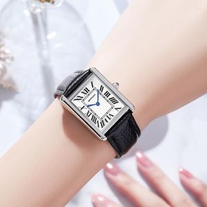 Wristwatches Sanda Rectangular Watches For Women Silver Case Black Band Leather Quartz Wrist Watch Elegante Fashion Ladies 208c