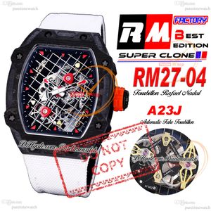 27-04 Rafael Nadal Drake A23J Automatic Mens Watch RMF Black NTPT Carbon Tennis Racket Skeleton Dial Red Markers White Nylon Super Edition Puretime Reloj Hombre PTRM