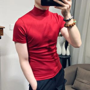 Korean Clothing Streetwear Fashion Solid Color Mens Solid Undertale Turtleneck Short Sleeve T-Shirt Casual Tops Tee for Men 240529