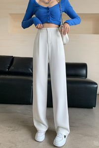 Spring Summer 2024 New High Waist Suit Wide Leg Women's Pants Female Grey Elegant Minimalism Straight Loose Trousers