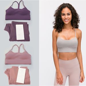 Women's Yoga Solid color Bra Summer U-shaped Y-shaped Set without Steel Ring Inner Chest Cushion Women's bra Tight Pants Gym Sports Fashion Set