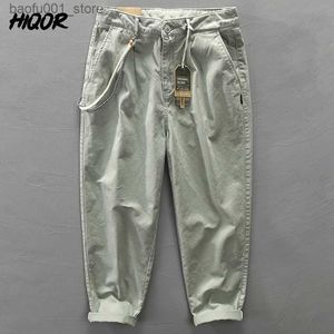 Erkek pantolon Hiqor marka tulumlar adam kargo pantolon moda erkek kargo rahat katı pantolonlar cep askısı tasarımı vintage hip hop sokak kıyafetleri q240529