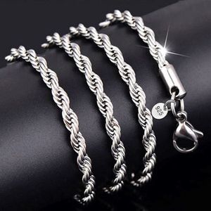YHAMNI 100% Original 925 Silver Necklace Women Men Gift Jewelry 3mm 16 18 20 22 24 26 28 30 inch Twist Rope Chain Necklace YN89 270G