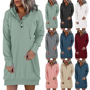 Lässige Kleider Frau Sweatshirt Kleider Hoodies Herbst Sport lang Ärmeln lose Taschen Kapuze Damen Winterpullover