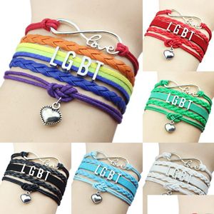 Charm armband mode hbt gay lesbisk läder wrap flätad rep oändlighet kärlek hjärta armband för kvinnor män vänskap diy smycken i dhxte