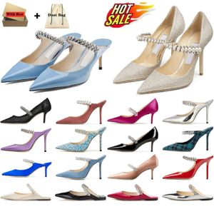 Bing Pumpe Heels High Designer Mule London Kristallgurt Schuhe Love Ballet Patent Leder Whitedress Frauen Büro Hochzeit Schwarz weiß lila Spitze Silber Rose Wildleder