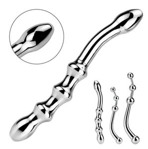 Male Stainless steel anal plug butt beads G Spot Wand male prostate Massage Stick Double dildo vagina sex toys for man woman Y20045125954