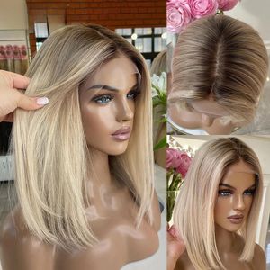 Wear And Go Glueless Wig Human Hair Ombre Highlight blonde Bob Wig Human Hair For Women 13X4 Straight Short Lace Closure Wigs Human Hair