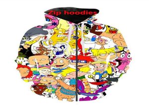 Nya modemän 3D Hoodies Cartoon Characters 90s Style Printed Zipper Hoodies Unisex Hip Hop Casual Sweatshirt LM0314693521