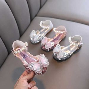 Sapatos planos Childrens Rhinestone Princess Flats Sapatos Girls Mesh Sandals Bow Bow Kids Fashion Pearl Wedding Party Footwear WX5.28