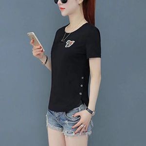 Moda casual coreana de verão Slim Fit de mangas curtas versátil colorida sólida colo redondo pescoço irregular feminino t-shirt 240529