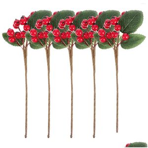 Flores decorativas grinaldas 5 pcs cortes de bagas artificiais Decorações de natal galhos de árvore para vaso cerejas de ferro falsas Deli Deli DHCS6