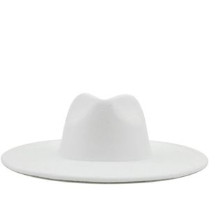 Wide Brim Hats British Style Winter Wool Solid Classic Fedoras Cap Men Women Panama Jazz Hat 9 5CM Big White 216V