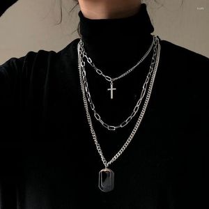 Pendanthalsband Trendiga Metal Cross Women Necklace Sliver Punk Multi-Layer Jewelry Personlighet Cool Chain Gifts 233G