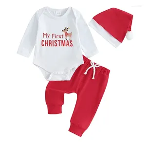 Set di abbigliamento pudcoco bambina ragazzo 3 pari abiti outfit lettera di Natale stampa a maniche lunghe pantaloni elastici