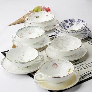 Luxus Bone China Kaffeetasse mit Essschild Britisch -Blumen -Tee -Set Europäischer und koreanischer chinesischer Stil 150ml 240529
