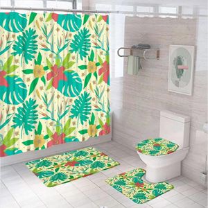 Душевые занавески тропические зеленые листья растения занавес наборы ткани декор ванной комнаты ботанический цветочный не скольбный коврик коврик