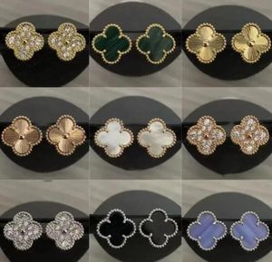 Nowy projektant Clover Studs Katka Kobieta Vintage Four Leaf Clover Clover Charm Kolczyki z tyłu matki perłowej stali nierdzewnej złote stadiki agat dama biżuteria ślubna prezent