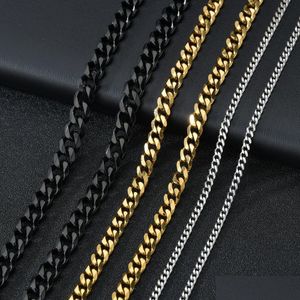 Chains M 5Mm Stainless Steel Cuban Link Gold Chain Necklace For Women Men Hip Hop Titanium Choker Fashion Jewelry Gift Drop Delivery N Dhgzr