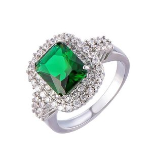 Solitaire Ring Fashion Emerald Halkalar Kadınlar İçin Lüks Düğün Taş Sier Kaplama Nişan Parmak Mücevher Hediye Drop Teslimat Dh1ub