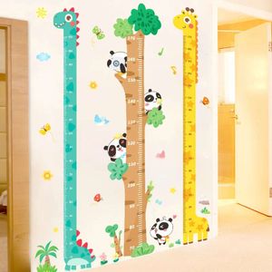 Cartoon Animais Altura Medida Adesivo de parede Papel de parede de girafa para crianças Berçário do quarto Criança de crescimento do régua L2405