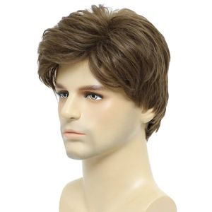 Bchr Mens Wigs kısa kahverengi peruk erkekler doğal kabarık cosplay kostüm sentetik erkek peruk erkek adam 240520