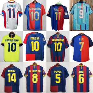 96 98 Rivaldo Retro Mens Soccer Jerseys 100th Xavi Puyol A. Iniesta Vintage Football Рубашки Роналдиньо Суареса Ибрагимуия Джованни Пике Генри Рубашка